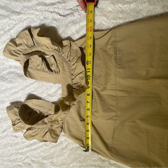 Urban Outfitters Size Medium Tan Square Neck Ruffle Midi Dress Neutral Rustic - Picture 9 of 12
